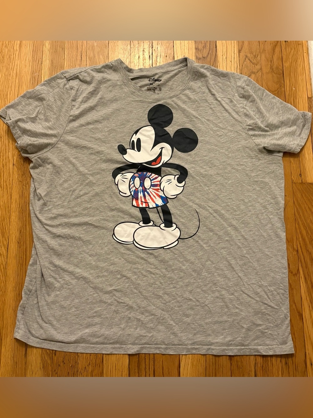 Disney Gray Mickey Mouse Graphic Tee with Red & Blue Accent